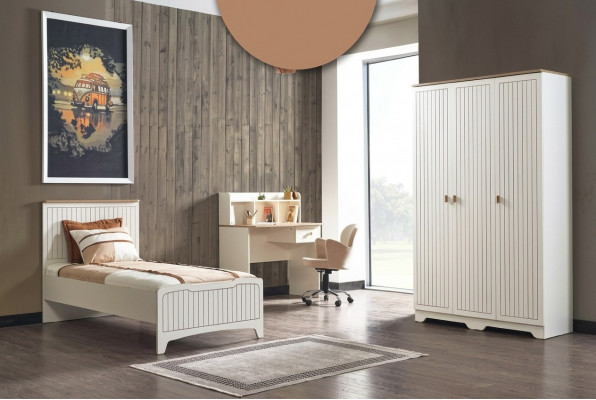 Moderne Komplett Jugendzëmmer Luxus Kannerzëmmer Set 3tlg Wäiss