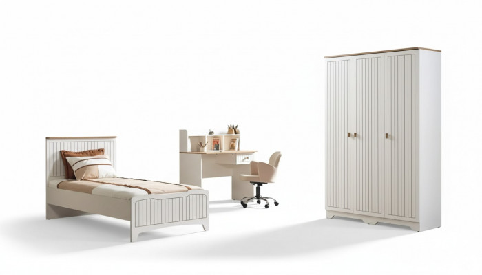 Moderne Komplett Jugendzëmmer Luxus Kannerzëmmer Set 3tlg Wäiss