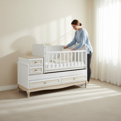 Kannapee Bett Set mat Tirang a wäissem moderne Kannerzëmmer.