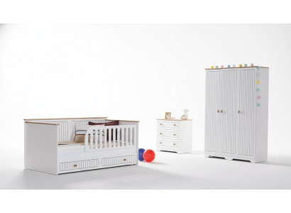 Kannerzëmmer Jugendzëmmer wäiss Bett Kommode Kleederschaf 3-deelech