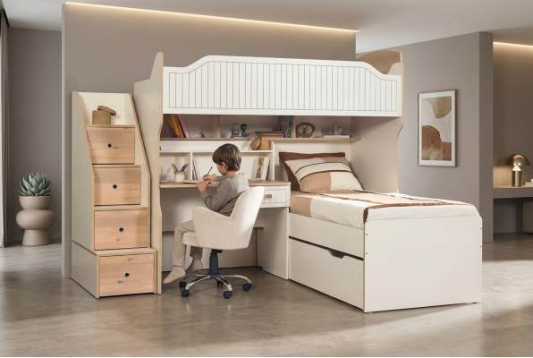 Etagenbett Héichbett Bett Duebelstockbett mat Schreifdësch Zwee Better