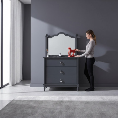 Kommode mat Spigel modern schwaarz mat Schief Kommode mat Schlofkummer