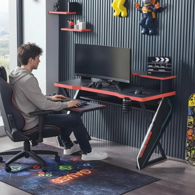 Modern Dëscher Schreifdësch Kanderschreifdësch schwaarz Gamer Computer Dësch