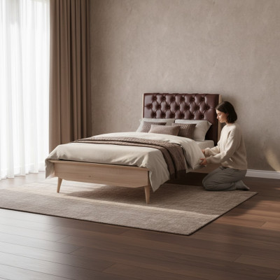Bett Loft Holz Chesterfield 100x200cm Bettrahmen Gepolstert Kappdeel