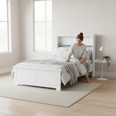 Holzbett Schlofkummer Design Luxusmiwwelen Jugendzëmmer Wäiss Klassesch