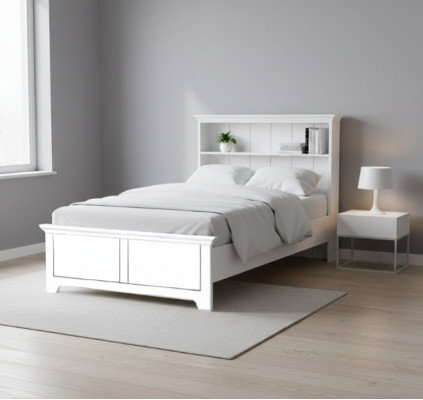 Holzbett Schlofkummer Design Luxusmiwwelen Jugendzëmmer Wäiss Klassesch