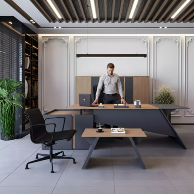 Luxus Büro Miwwel Ariichtung Schreifdësch Dësch Akteschaf Set 3 Deeler