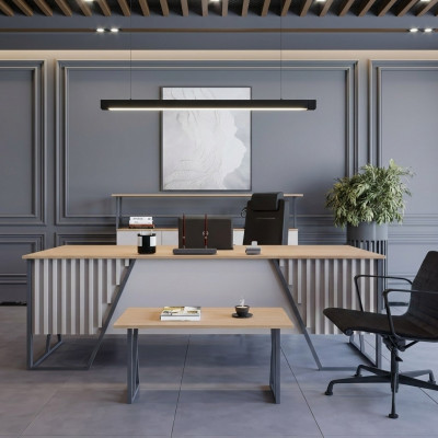 Hell Gro Büro Ariichtung Büro Miwwel Set Dësch Schreibtisch Schaf 3tlg