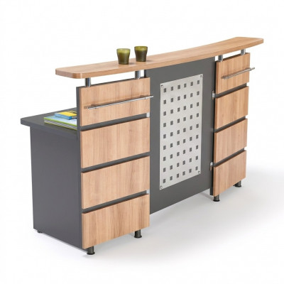 Modern Empfangstresen mat Kommod aus groem Holz Büromiwwel nei