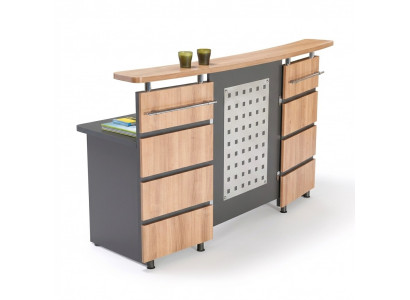 Modern Empfangstresen mat Kommod aus groem Holz Büromiwwel nei