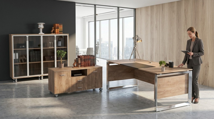 Bürosmöbel Set brong Schreifdësch Kommode Dossierenschaf 3tlg. Set Miwwelen