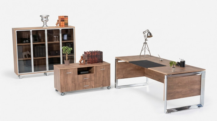 Bürosmöbel Set brong Schreifdësch Kommode Dossierenschaf 3tlg. Set Miwwelen