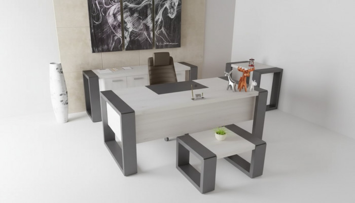Gro Büro Ariichtung Schreifdësch Akteschaf Komodin Dësch 3tlg. Set