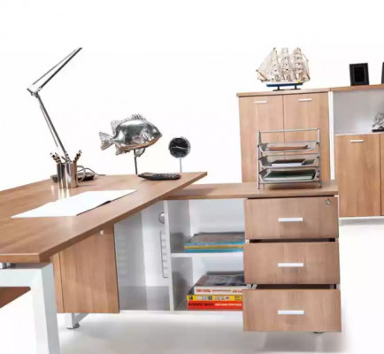 Eckdësch aus hëlz brong Exklusiv modern Bürosmiwwel am Aarbechtszëmmer