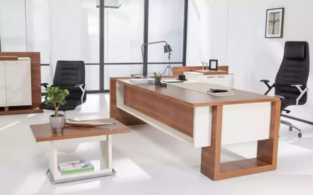 Modernen Schreifdësch Luxus Büro Miwwelen Brong Holz Schief Exklusiv