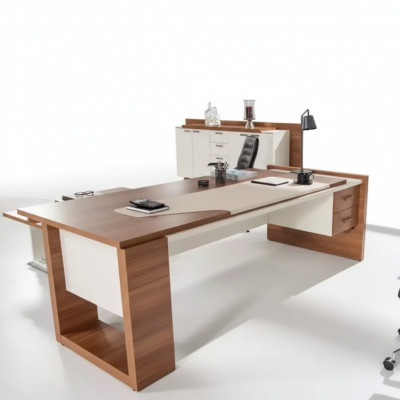 Modernen Schreifdësch Luxus Büro Miwwelen Brong Holz Schief Exklusiv