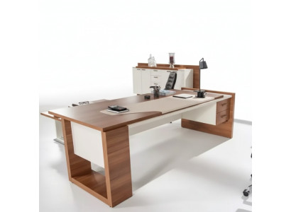 Modernen Schreifdësch Luxus Büro Miwwelen Brong Holz Schief Exklusiv