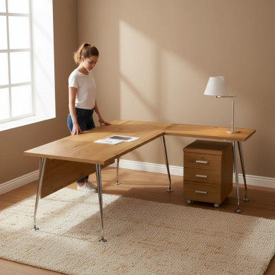Klassesch Büro Miwwelen Designer Eckpult Aarbechtspult Holz Miwwelen