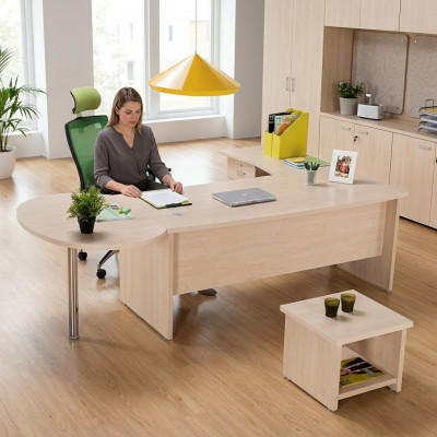 Modern Bürosset mat Eckschreifdësch an Kommode: Effizienz trëfft op Stil.