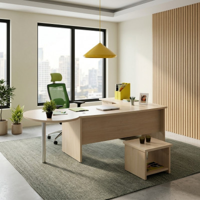Modern Bürosset mat Eckschreifdësch an Kommode: Effizienz trëfft op Stil.