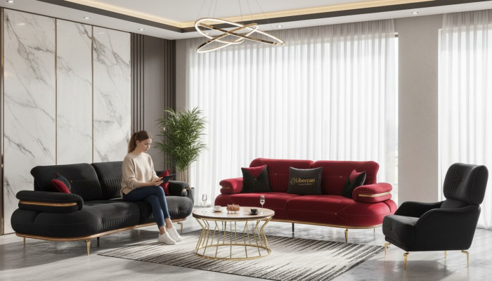 Modern Wunnzëmmermiwwel Set Polster Sofa Sëtzmooss Modern 3-tlg