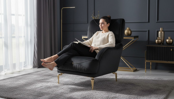 Exklusiven Textilfauteuil Schwaarz Einzelsëtz Modern Polsterung nei