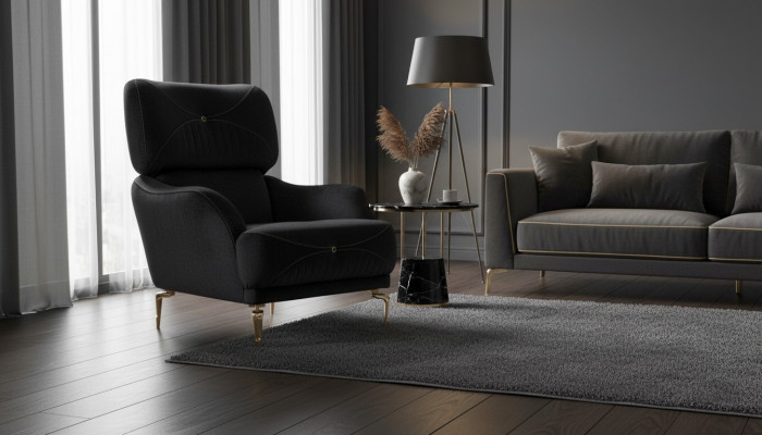 Exklusiven Textilfauteuil Schwaarz Einzelsëtz Modern Polsterung nei