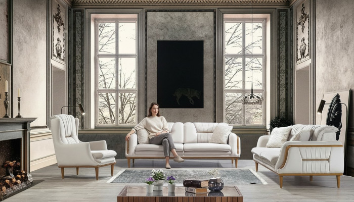 Modern wäisst Luxuszoufa fir Wunnzëmmer an enger Seat Persounsessel