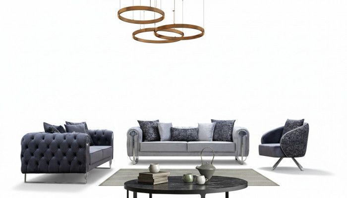 Modern bequeem Wunnzëmmersmiwwelen zwee Dräi-Sëtzer-Sofaen an 1 Een-Sëtzer Fotell