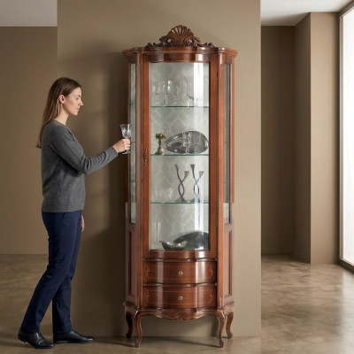 Luxuriéis héichwäertege Vitrine aus brongem Holz Klassesch Miwwelen