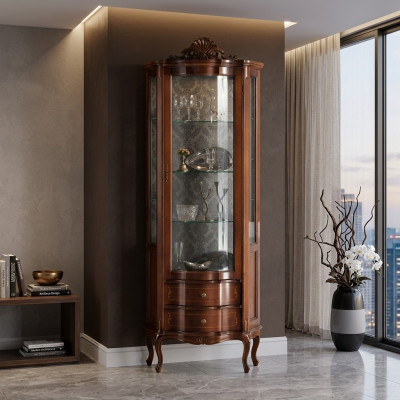Luxuriéis héichwäertege Vitrine aus brongem Holz Klassesch Miwwelen