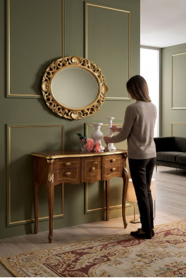 Klassesche Konsolendësch Bruenen Holzdësch Wunnzëmmer Designer Miwwelen