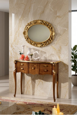 Klassesche Konsolendësch Bruenen Holzdësch Wunnzëmmer Designer Miwwelen