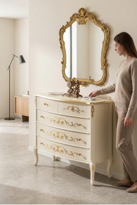 Wäiss Klassesch Wunnzëmmer Holz Kommode Konsol Schief Nei Design