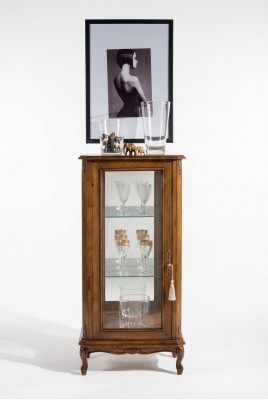 Klassesch Braun Vitrin Luxus Glasschaf Designer Holzmiwwelen Wunnzëmmer
