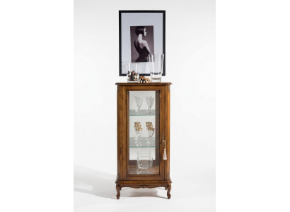 Klassesch Braun Vitrin Luxus Glasschaf Designer Holzmiwwelen Wunnzëmmer