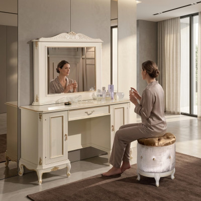 Schick wäiss Kommode Spigel klassesche Miwwel-Set vu Sideboard Kommoden