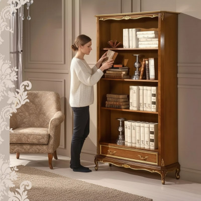 Bicherregal fir d'Wunnzëmmer Klassesch brong Miwwelen Holzregaler.