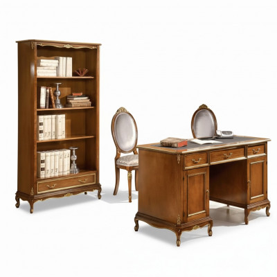 Elegant hëlzene brongen Schreifdësch Bicherregal Büro Miwwel Set 2 Deeler Set
