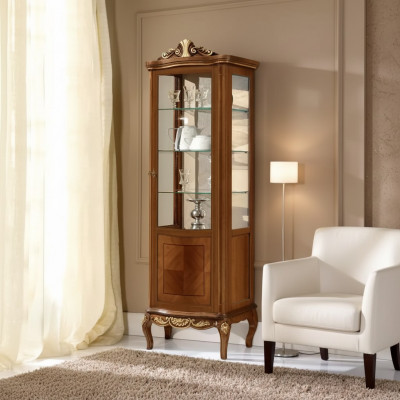 Klassesch Héichwäerteg Brong Vitrin Glas Schaf Massivholz Miwwelen Design