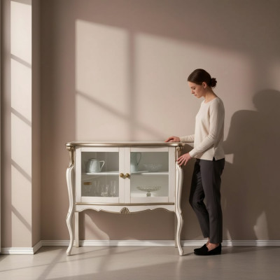 Klassesch Luxus Vitrine Wunnzëmmer Holz Miwwelen Vitrinn Design Miwwelen