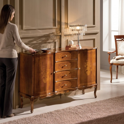 Kommode Schief mat brongem Holz, Säitendësch klassescht Miwweldesign Kommode