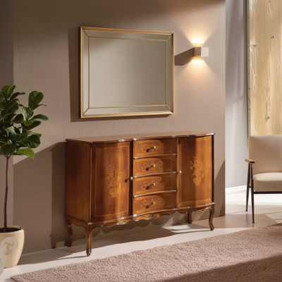 Kommode Schief mat brongem Holz, Säitendësch klassescht Miwweldesign Kommode