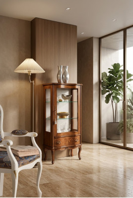 Klassesch Holzglasvitrin Luxus Wunnzëmmer Designer Glasvitrin Miwwelen