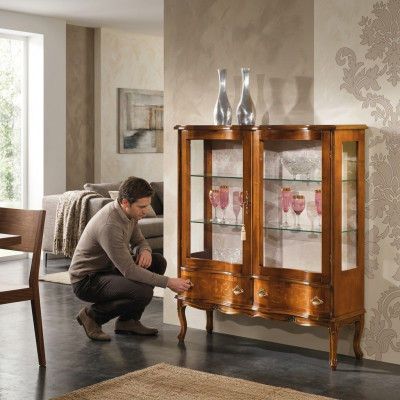 Glas Luxus Braun Holz Vitrin Exklusiv Wunnzëmmer Miwwel Neit