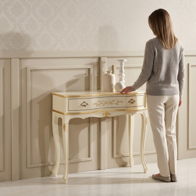 Klassesche wäisse Konsolsdësch Niewedësch Holzmöbel Schlofzëmmer Design