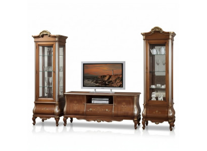 Klassesch Wunnzëmmerwand RTV 2x Vitrinnen Massivholz Miwwelen TV-Regal Nei