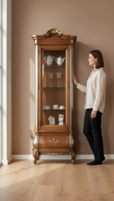 Luxuriéis héichwäerteg Vitrinn aus brongem Holz Klassesch Miwwelen Schaf