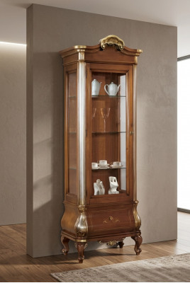 Luxuriéis héichwäerteg Vitrinn aus brongem Holz Klassesch Miwwelen Schaf