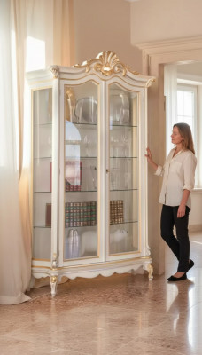 Klassesch Qualitéit wäiss Vitrinn Luxusmiwwelen nei am Wunnzëmmer Regal